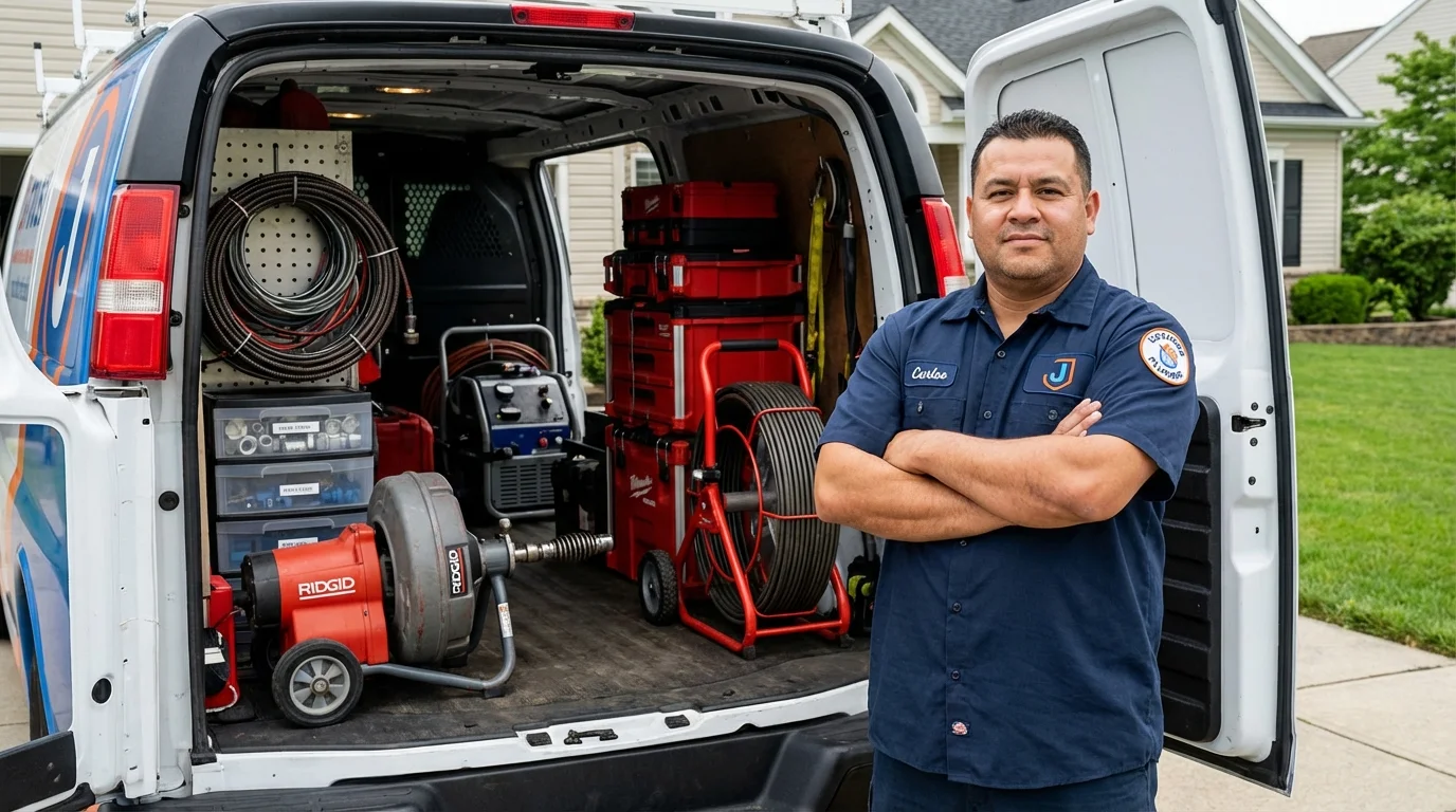 Professional drain cleaning equipment and Johns Plumbing LLC plumber in Winneconne
