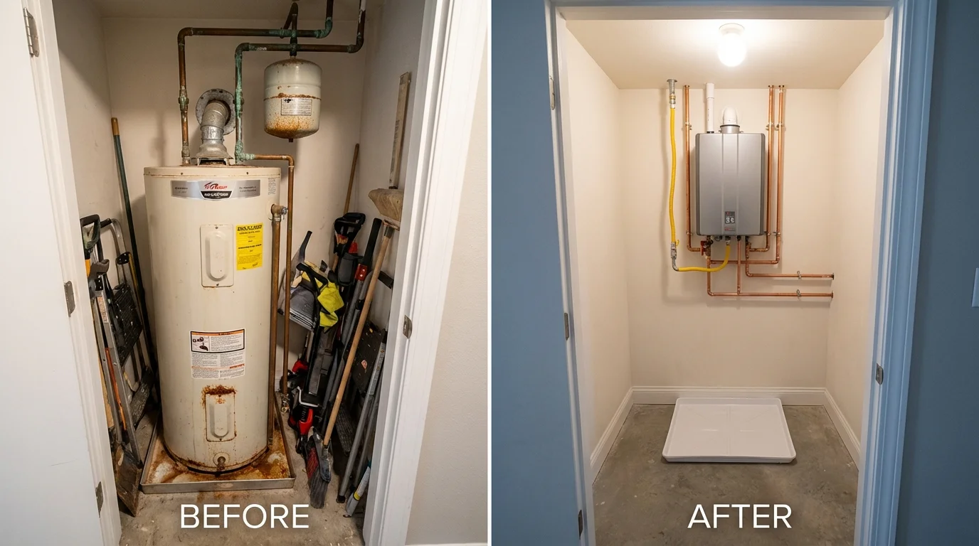 Tank water heater versus wall-mounted tankless unit comparison for Winneconne, WI homeowners